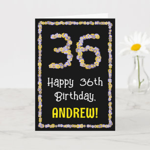 Carte 36e anniversaire : Floral Flowers Numéro, Nom pers