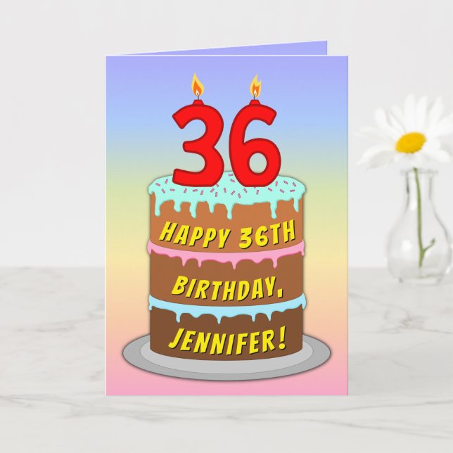 Carte 36e anniversaire — Fun Cake & Candles, avec nom pe (Petite plante)