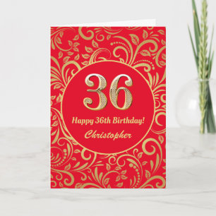 Carte 36e anniversaire Motif Floral rouge et or