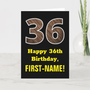 Carte 36e anniversaire : Nom, Motif Faux Wood Grain "36"
