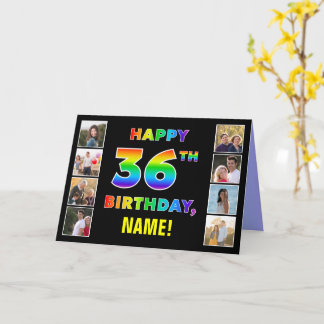 Carte 36e anniversaire : Rainbow Text, Custom Photos & N
