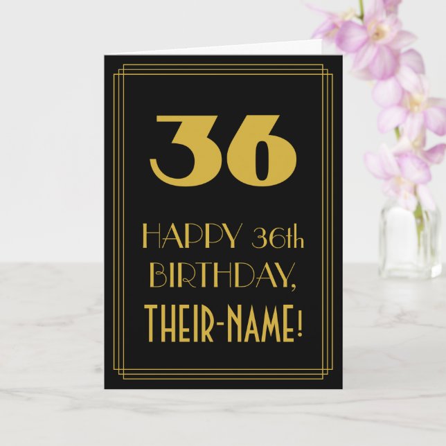 Carte 36e Anniversaire – Rétro, Style Art Déco "36" & No (Orchidée)