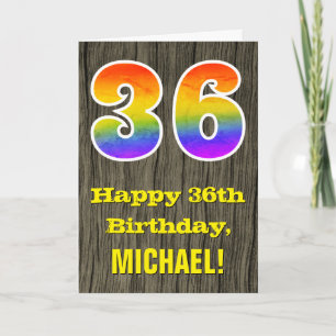 Carte 36e anniversaire : Rustique Faux Wood Look, Arc-en