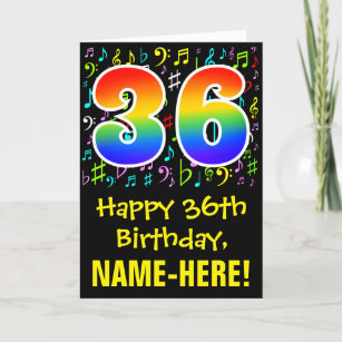 Carte 36e anniversaire : Symboles de musique colorée + A