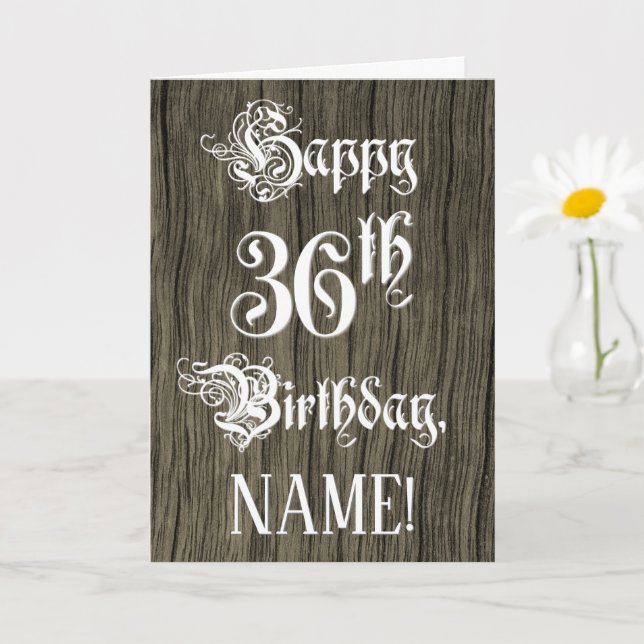 Carte 36e Birthday: Fancy, Elegant Text; Faux Wood Look (Petite plante)