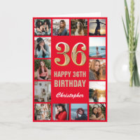 36e Joyeux Anniversaire Collage photo rouge et or