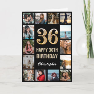 Carte 36e Joyeux anniversaire noir et or Collage photo