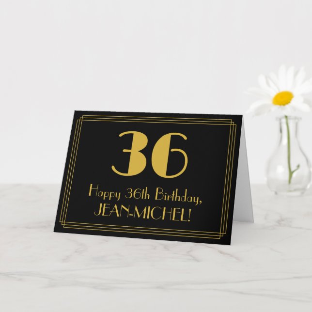 Carte 36ème anniversaire : Art Déco Inspiré Look "36" +  (Petite plante)