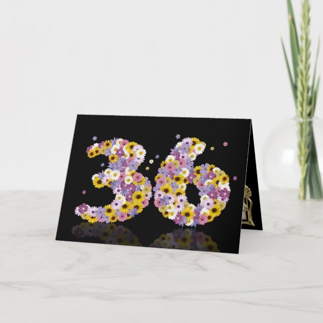 Carte 36ème anniversaire avec des lettres fleuries (Devant)