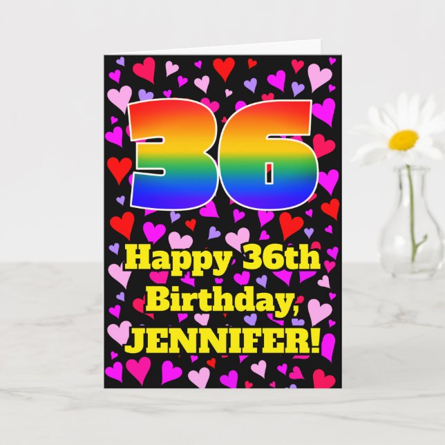 Carte 36th Birthday: Loving Hearts Pattern, Rainbow # 36 (Petite plante)