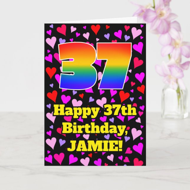 Carte 37e anniversaire : Amour Hearts Motif, Arc-en-ciel (Orchidée)