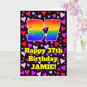 Carte 37e anniversaire : Amour Hearts Motif, Arc-en-ciel