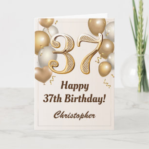 Carte 37e anniversaire Ballons d'or et Confetti Annivers