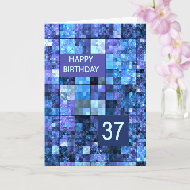 Carte 37e anniversaire, Carrés bleus, (Orchidée)