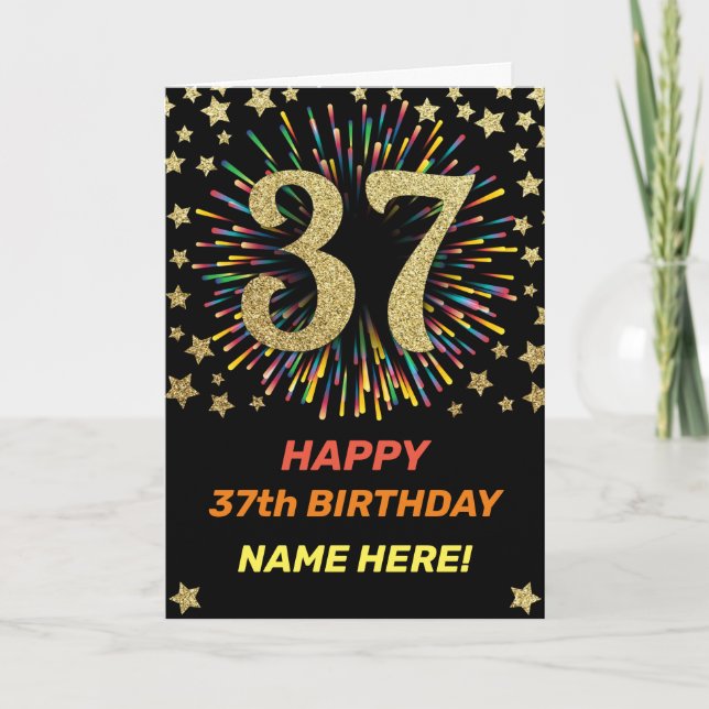 Carte 37e anniversaire Feu d'artifice Rainbow Gold Fun (Devant)