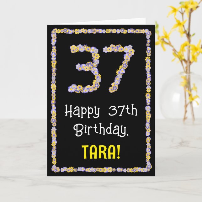 Carte 37e anniversaire : Floral Flowers Numéro, Nom pers (Fleur jaune)