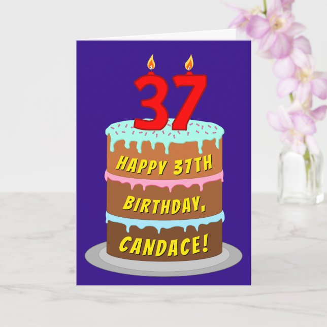 Carte 37e anniversaire : Gâteau et bougies amusants + No (Orchidée)