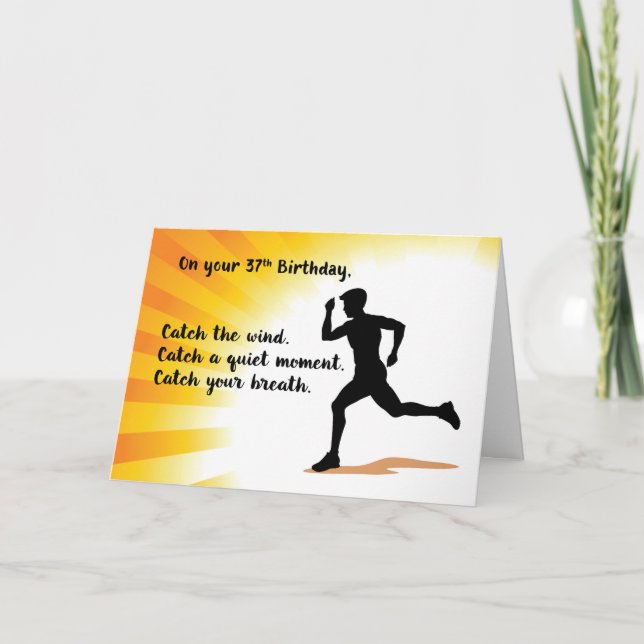 Carte 37e anniversaire homme courir avec Arrière - plan  (Devant)