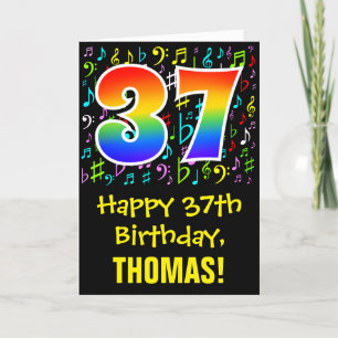 Carte 37e Birthday: symbole musical colorful + Rainbow 3