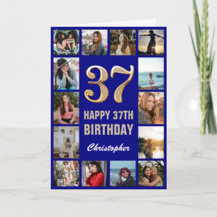Carte 37e Joyeux Anniversaire Marine Bleu & Gold Photo C