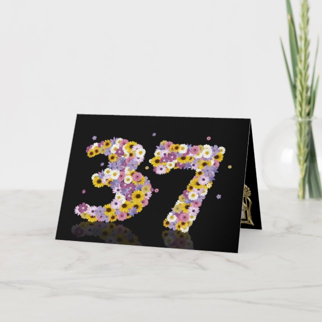 Carte 37ème anniversaire avec des lettres fleuries (Devant)