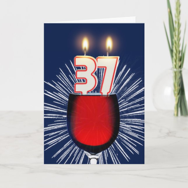 Carte 37ème anniversaire avec vin et bougies (Devant)