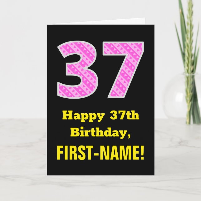 Carte 37ème anniversaire : Pink Stripes and Hearts "37"  (Devant)