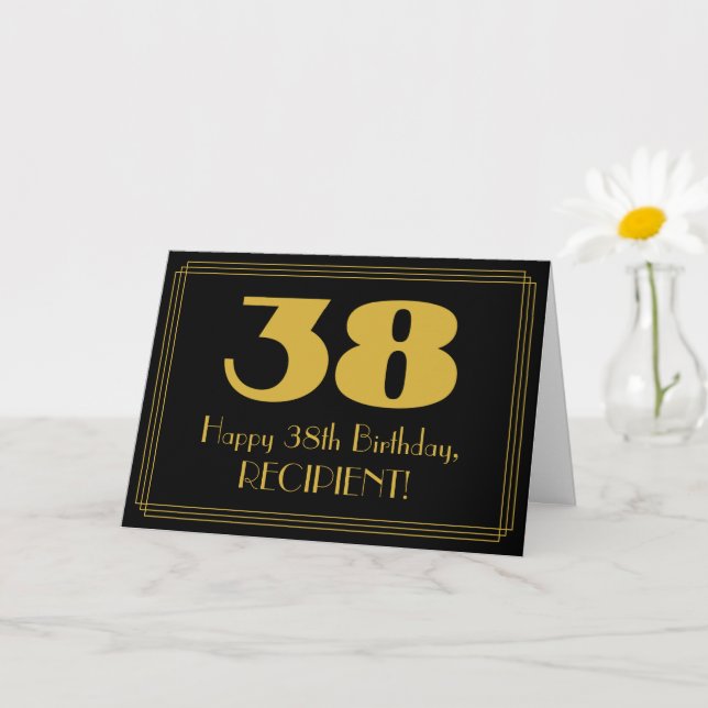Carte 38e anniversaire : Art Déco Inspiré Look "38" & No (Petite plante)