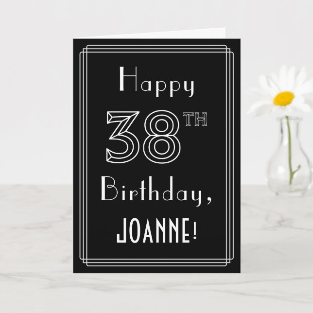 Carte 38e anniversaire : Art Déco Style # 38 & Nom perso (Petite plante)