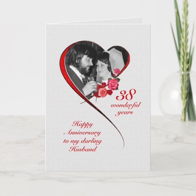 Carte 38e anniversaire de mariage romantique pour mari (Devant)
