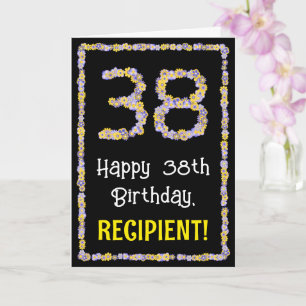 Carte 38e Anniversaire : Fleurs Florales Nombre, Nom Per