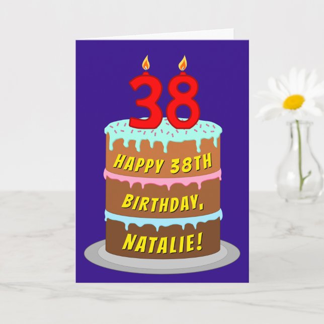 Carte 38e anniversaire : Fun Cake and Candles + Nom pers (Petite plante)