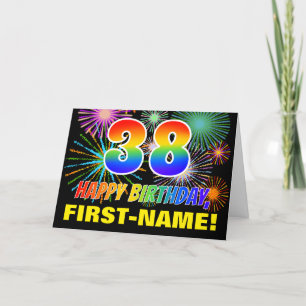 Carte 38e anniversaire : Gras, Amusant, Feu d'artifice,