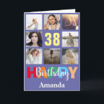 Carte 38e anniversaire heureux Collage photo moderne<br><div class="desc">38th Happy Birthday Photo Collage Carte moderne avec nom personnalisé. Pour plus de personnalisation,  cliquez sur le bouton "Customiser" et utilisez notre outil de conception pour modifier ce modèle.</div>
