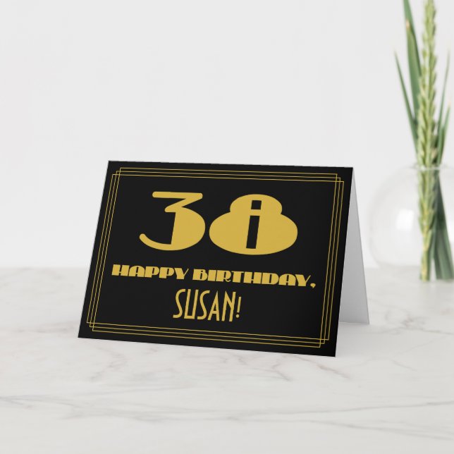 Carte 38e Anniversaire : Nom + Look inspiré de l'Art déc (Devant)