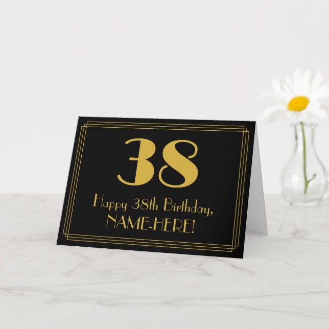 Carte 38e Anniversaire : Vue inspirée d'Art déco "38" +  (Petite plante)