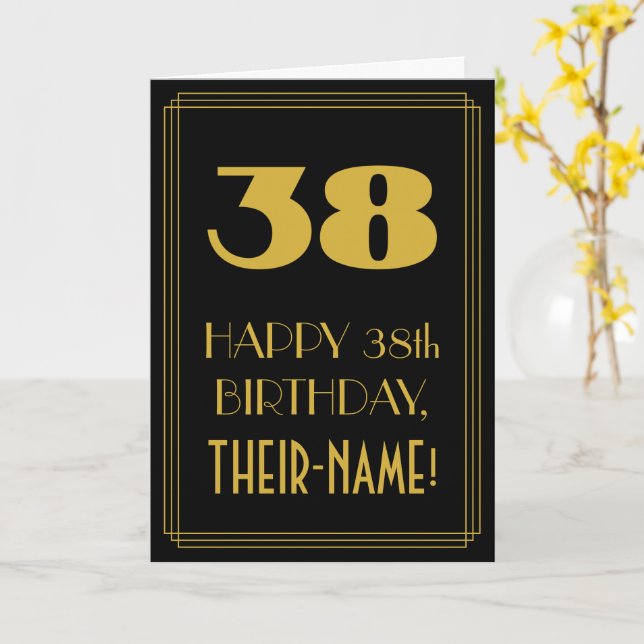 Carte 38e Anniversaire - Vue inspirée de l'Art Déco "38" (Fleur jaune)