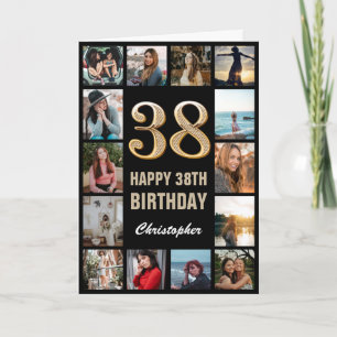 Carte 38e Joyeux anniversaire noir et or Collage photo