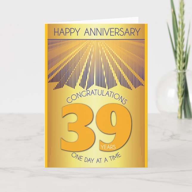 Carte 39 ans d'anniversaire sobre | Golden Ray 12 Étapes (Devant)