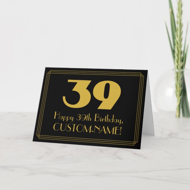 Carte 39e anniversaire : Art Déco Inspiré Look "39" & No (Devant)