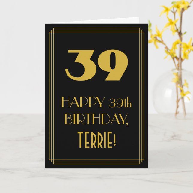Carte 39e anniversaire - Art Déco Inspiré Look "39" & No (Fleur jaune)