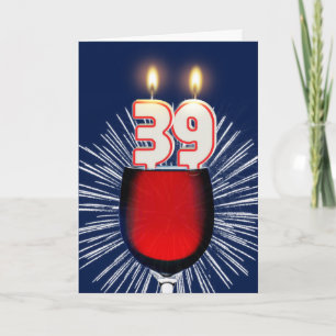 Carte 39e anniversaire avec vin et bougies