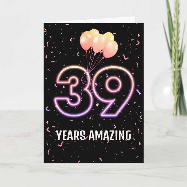 Carte 39e anniversaire Ballons et Confetti (Devant)
