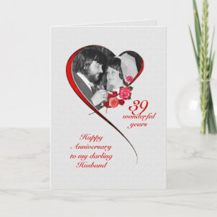 Carte 39e anniversaire de mariage romantique pour mari