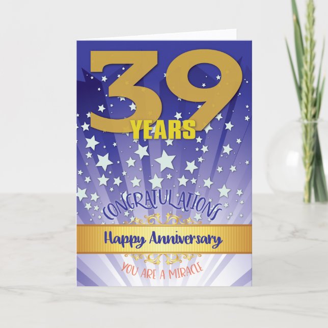 Carte 39e anniversaire de rétablissement chiffre gras (Devant)
