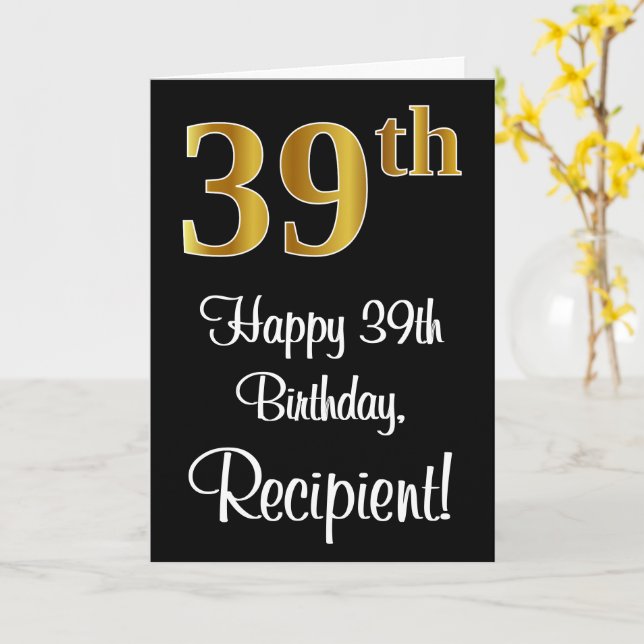 Carte 39e anniversaire ~ Elégant Luxueux Faux Gold Look  (Fleur jaune)
