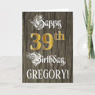 Carte 39e anniversaire : Faux Gold Look + Faux Wood Moti