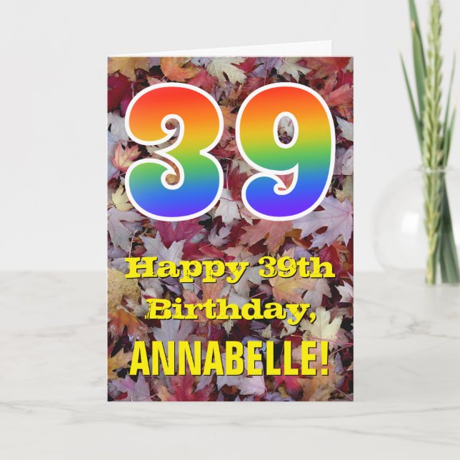 Carte 39e anniversaire ; Feuilles d'automne rustiques ;  (Devant)