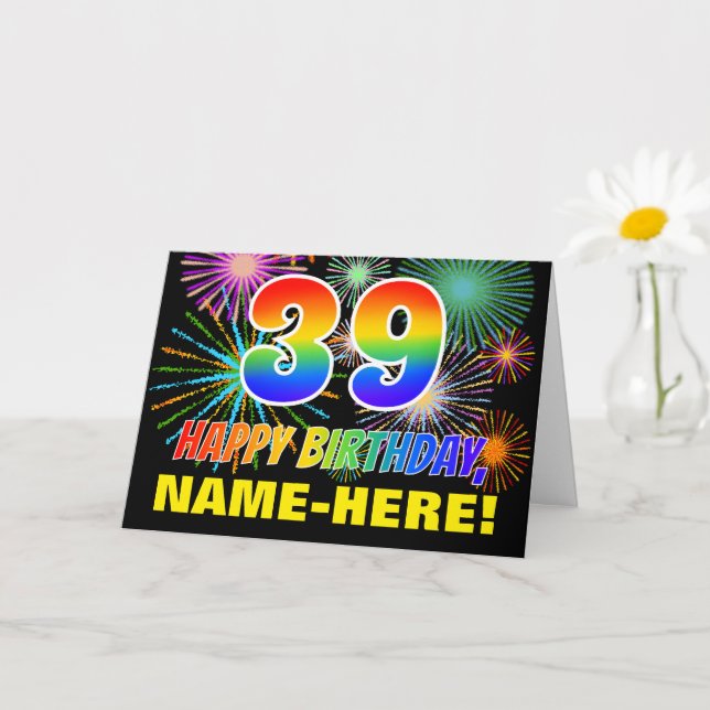 Carte 39e Anniversaire : Gras, Amusant, Feux d'Artifice, (Petite plante)