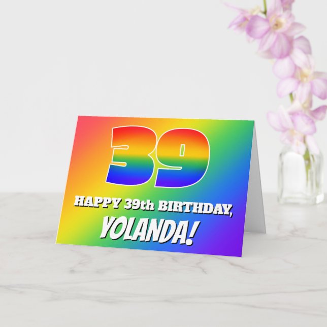Carte 39e anniversaire : Motif Rainbow multicolore # 39 (Orchidée)